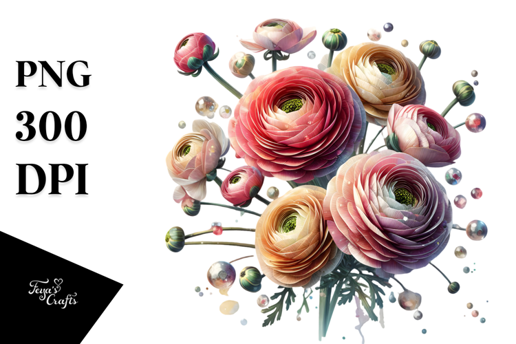 Ranunculus with Watercolor Splash PNG