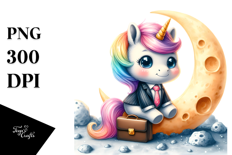 Watercolor Baby Unicorn Businessman Moon Clipart