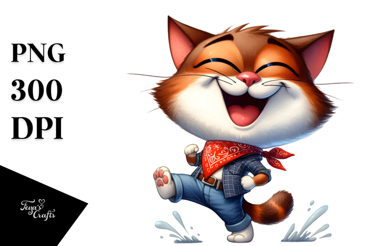 Silly Cartoon Cat with Bandana, High-Res PNG