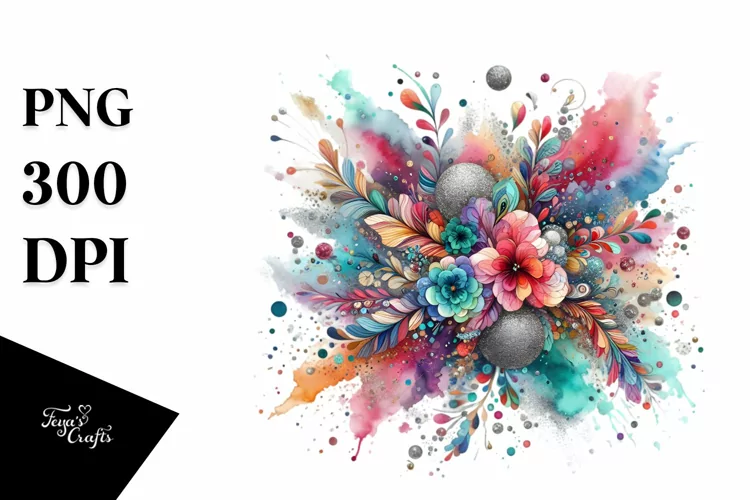 Colorful Silver Foil Watercolor Particles