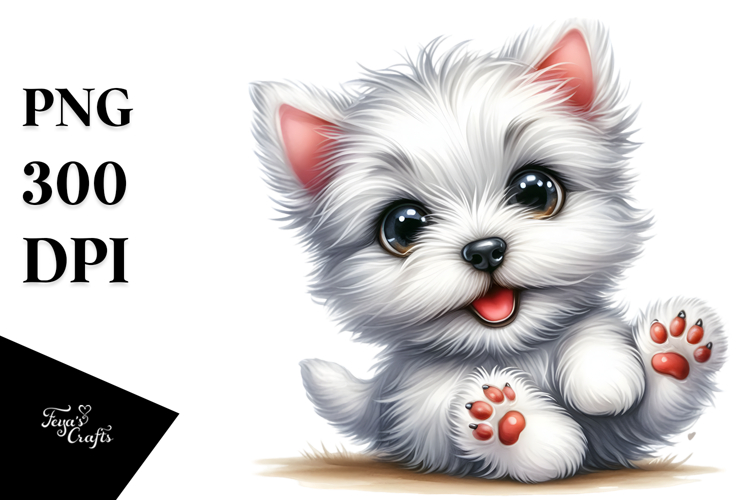 Watercolor Baby Cartoon West Highland White Terrier PNG