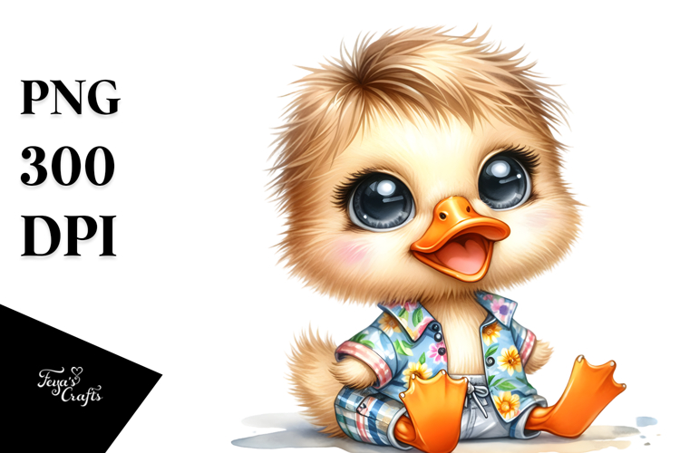 Cute Baby Duck in Summer Clothes PNG