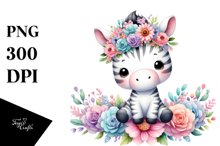Adorned Zebra Flower Crown Clipart