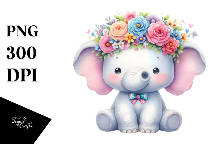 Sitting Elephant Flower Crown Clipart