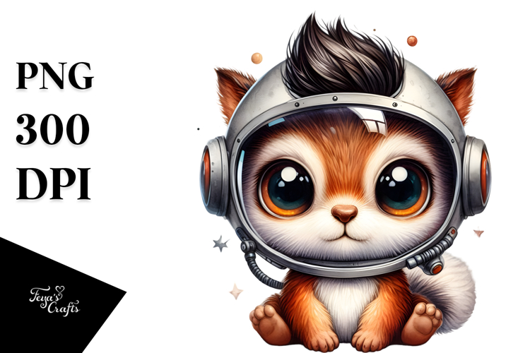 Cute Baby Squirrel with Astronaut Helmet, High-Res PNG