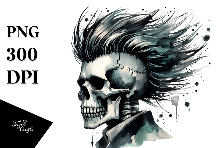 Very Simple Skull with Hair Tom PNG