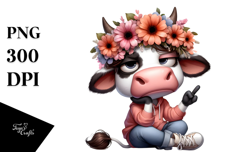 Casually Sitting Cow with Side-Eye PNG