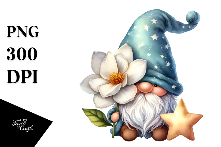 Cute Gnome with Gardenia PNG