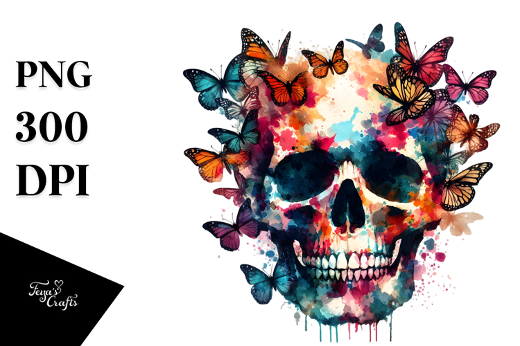 Colorful Grungy Skull Painting, PNG