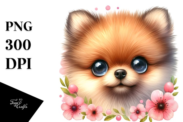 Watercolor Funny Baby Pomeranian example image 1