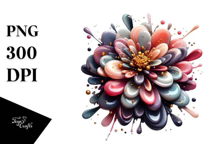 Glossy Zinnia Watercolor Splash PNG