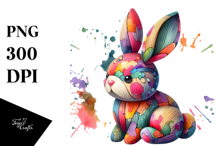 Colorful Bunny Made of Wood PNG