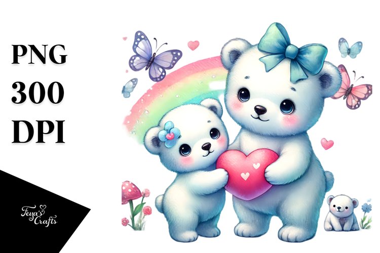 Colorful Polar Bear Valentines Heart PNG