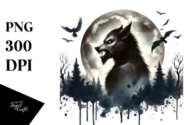Washed Watercolor Style Werewolf PNG