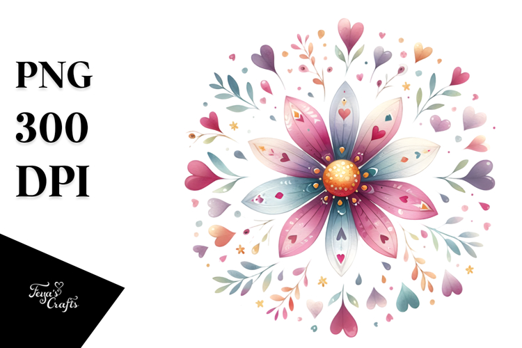 Colorful Watercolor Digital Painting with Simple Flower PNG
