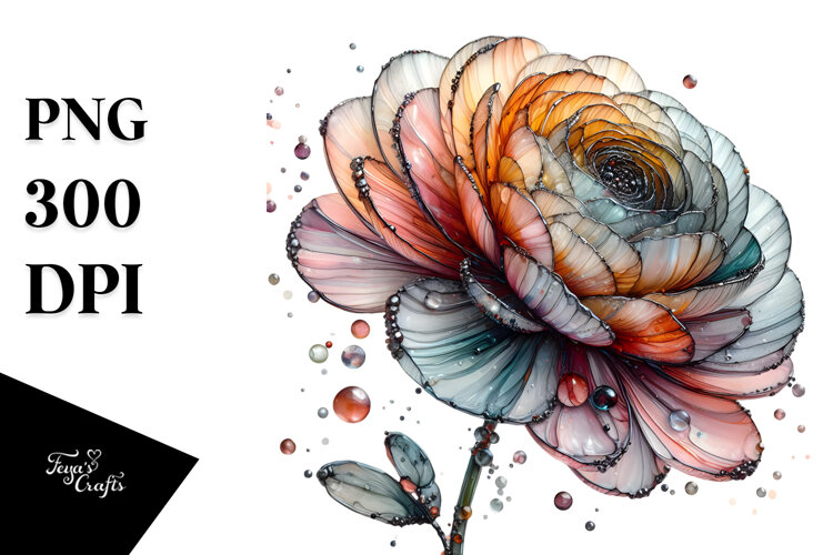 Ranunculus Watercolor Splash PNG example image 1