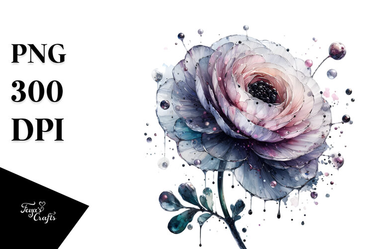 Ranunculus Watercolor Splash PNG example image 1