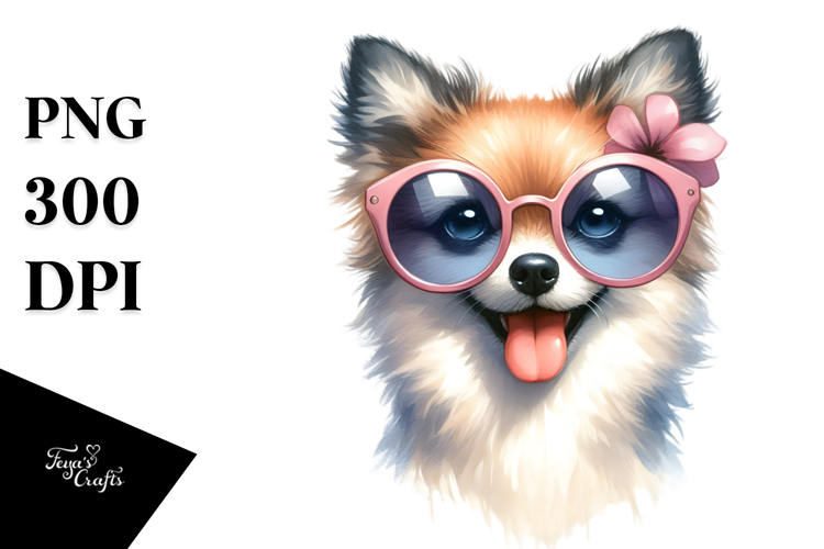 Whimsical Dog with Oversized Sunglasses PNG