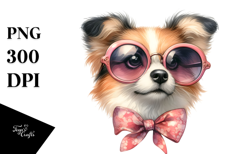 Whimsical Dog with Oversized Sunglasses PNG