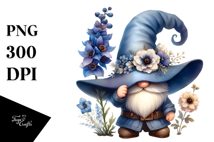 Gnome with Delphinium, High Resolution PNG