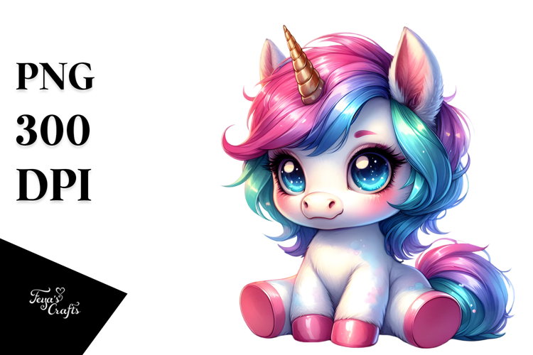 Cute Baby Unicorn Sitting PNG