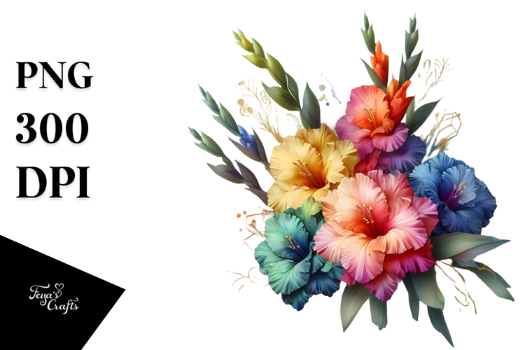Colorful Gladiolus in Material Frame, PNG