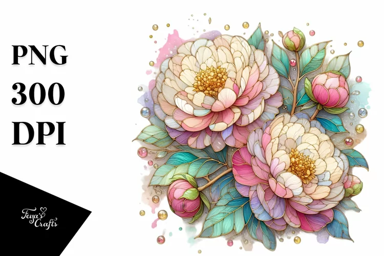 Small Stained Peonies, Transparent PNG