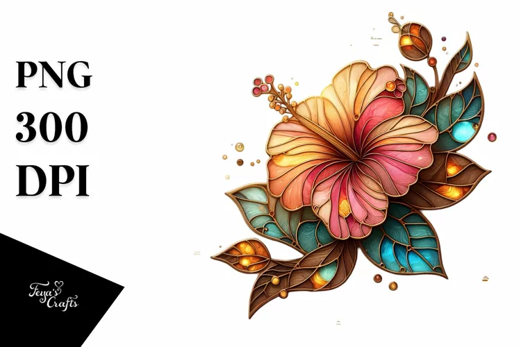 Abstract Small Stained Hibiscus with Golden Insertions