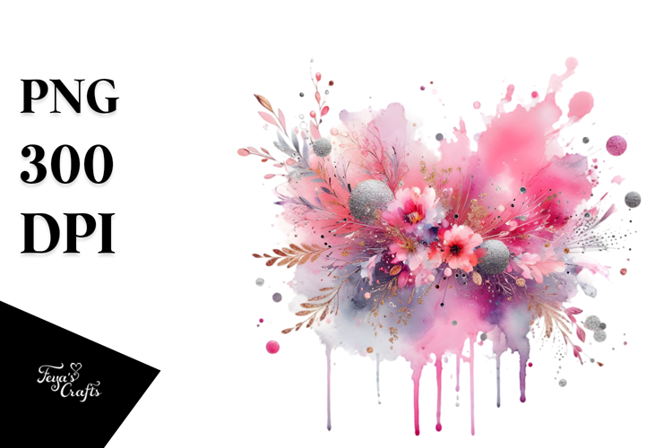 Colorful Pinkish Watercolor Splash | Small Silver Foil