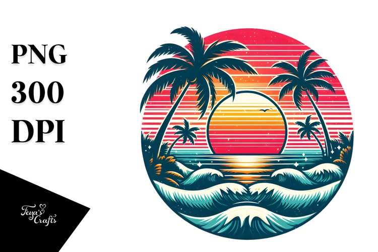 Retro Tropical Beach Sunset Clipart Tshirt, 20 oz Tumbler