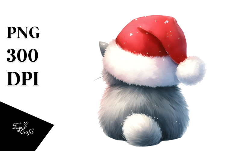 Cute Watercolor Cat with Christmas Decorations PNG