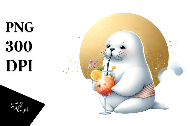 Cute Walrus in Beachwear PNG