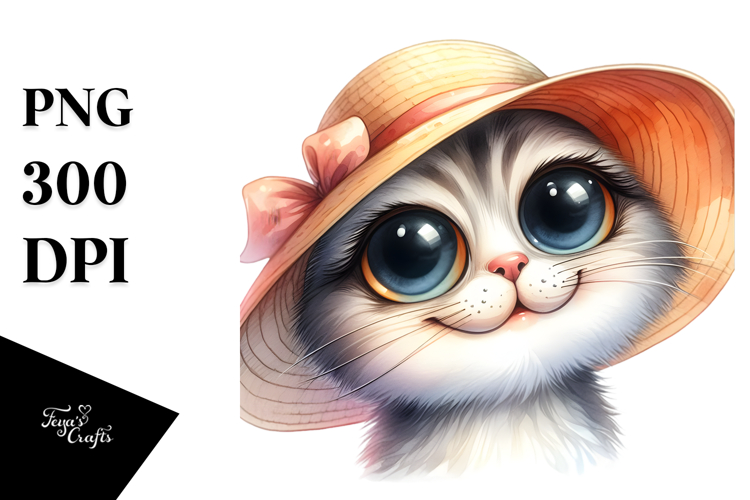 Expressive Cat With Sun Hat | Clipart