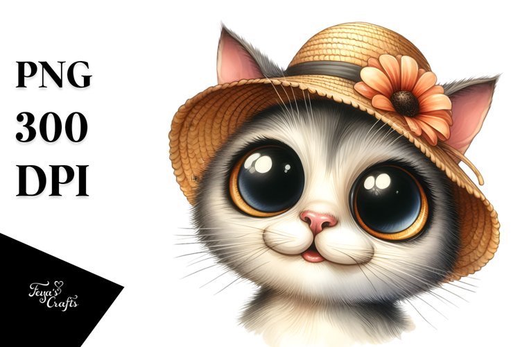 Cat Sun Hat Expressive Clipart