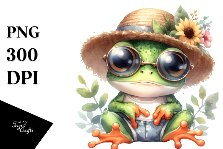 Energetic Baby Frog with Hat, High-Res PNG