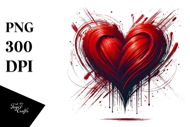 Red Paintbrush Style Heart, Digital Painting PNG