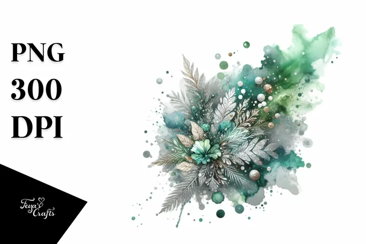 Vibrant Greenish Splash with Silver Foil PNG