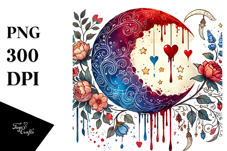 Colorful Watercolor Half Moon PNG