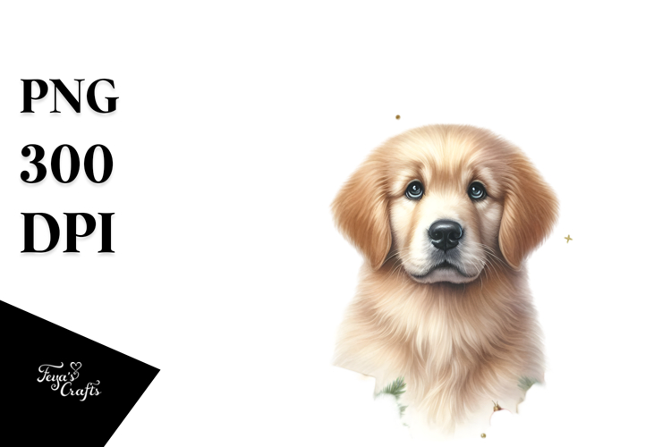 Cute Watercolor Golden Retriever with Christmas Gifts PNG