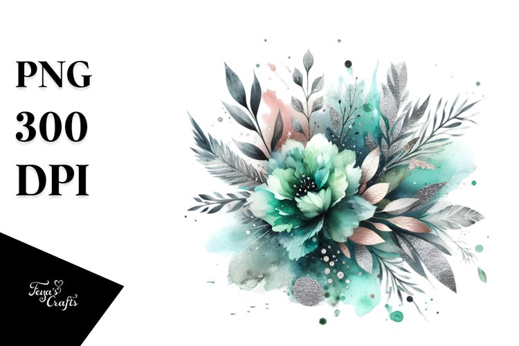 Vibrant Greenish Splash with Silver Foil PNG example image 1