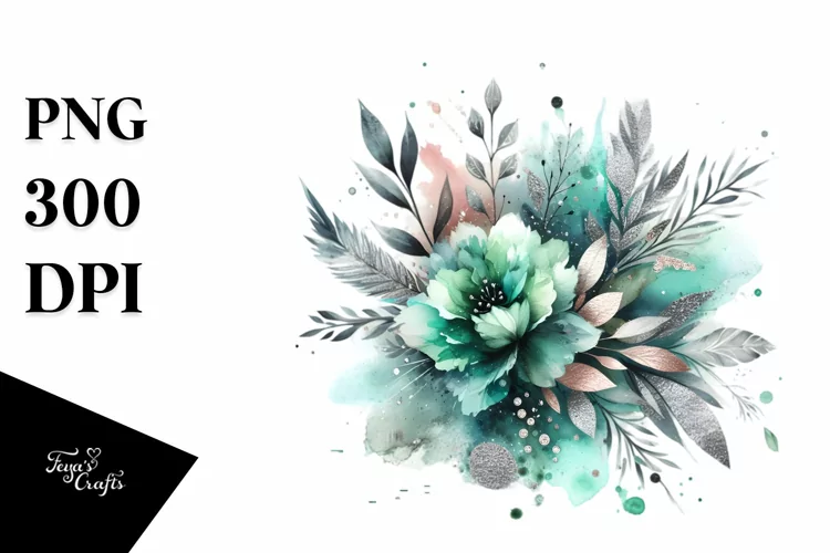 Vibrant Greenish Splash with Silver Foil PNG