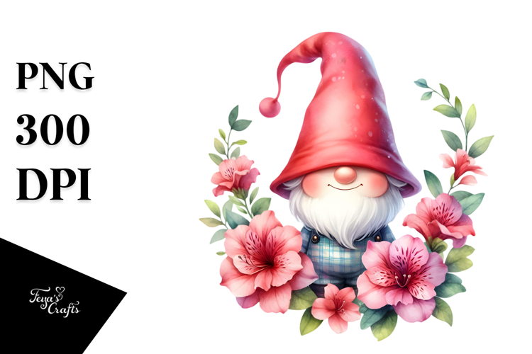 Cute Gnome with Azalea Floral Frame PNG