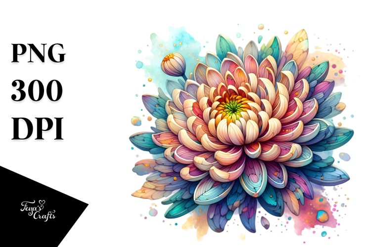 Vibrant Stained Chrysanthemum, High-Res PNG
