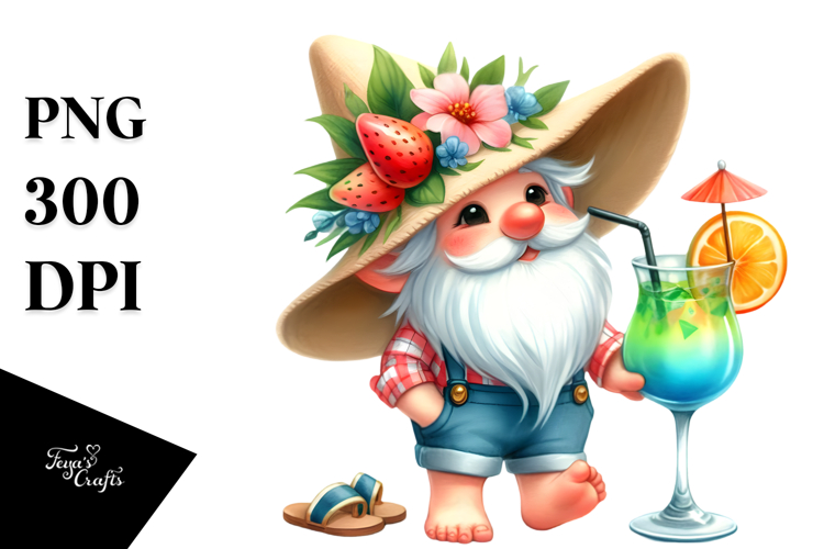 Whimsical Gnome Drinking Cocktail PNG