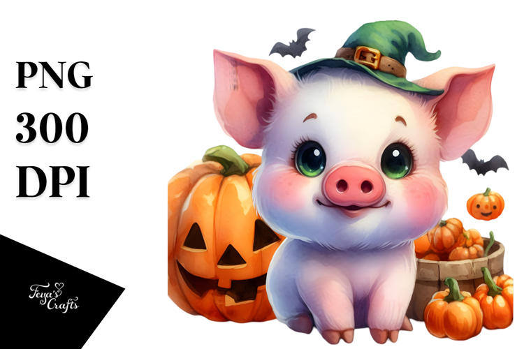 Cute Baby Pig Halloween Scene