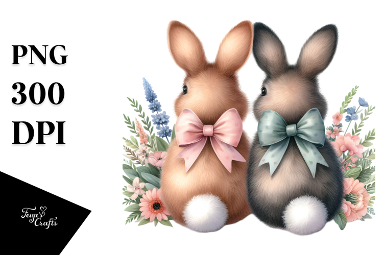 Back View Bunnies with Bow PNG