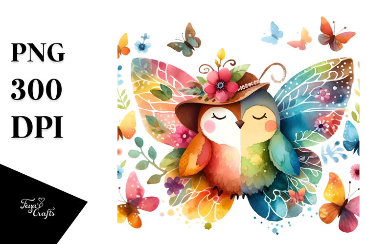 Colorful Bird Butterfly Painting, PNG