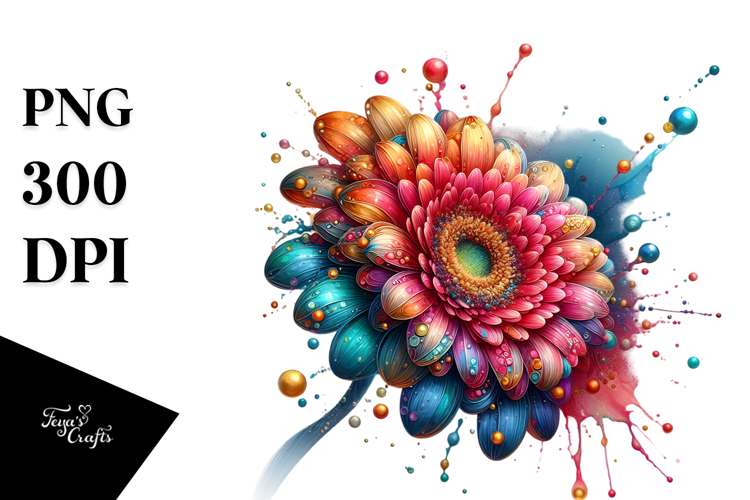 Colorful Gerbera with Golden Accents, PNG