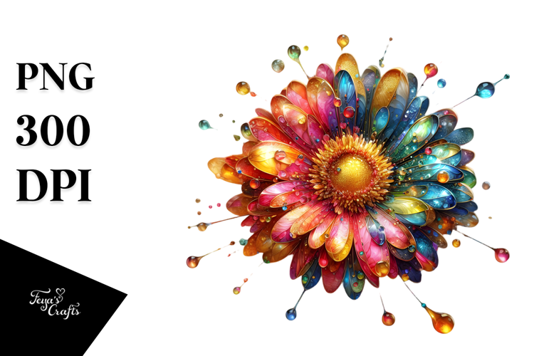 Colorful Gerbera with Golden Accents, PNG