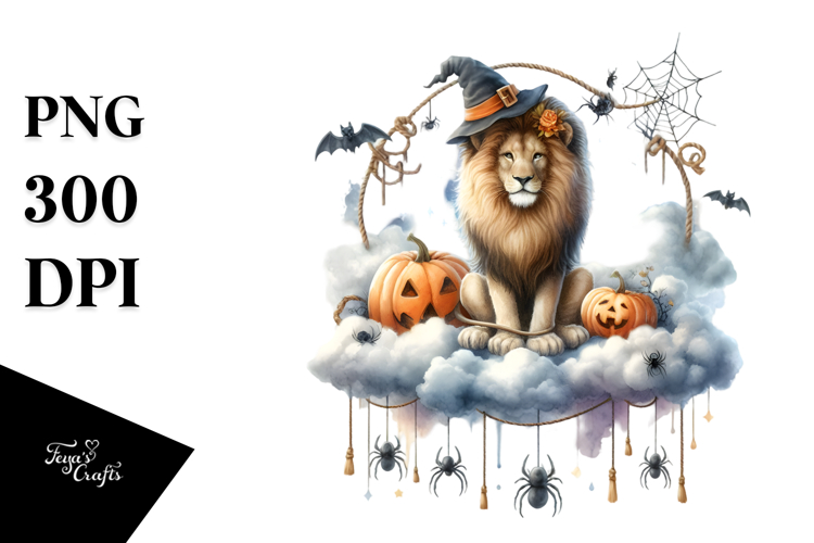 Lion on Halloween Cloud with Spiders PNG